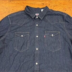 Levi's Blue Western Cowboy Rancher Pearl Snap Button Up Denim Jean Shirt Men 2XL